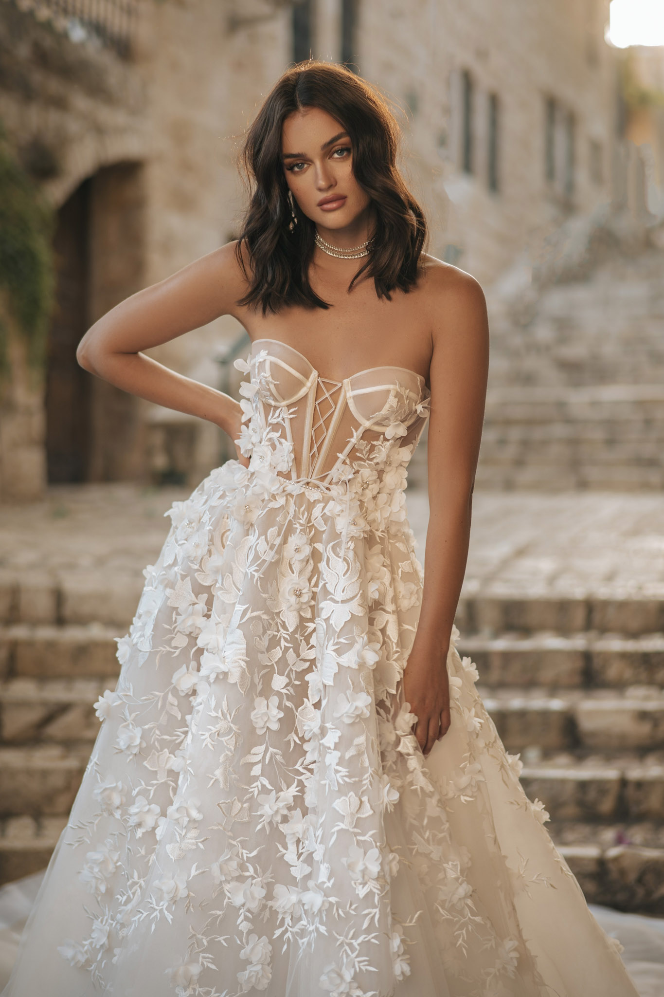 Berta 3D Wers Wedding Dresses Lace Bridal Gowns Strapless Necke A E Sweep Train Tulle Vestido De Novia 6660305