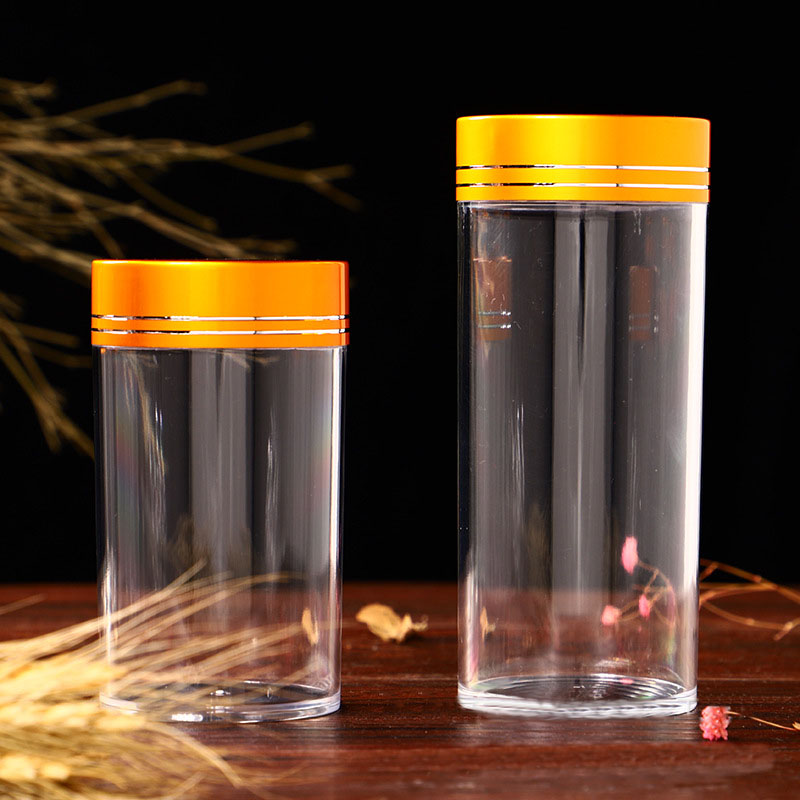 Clear Plastic Packaging Jar Acrylic Candy Food Can with Gold Lid 60ml 100ml Medicine Bottle for Health Products