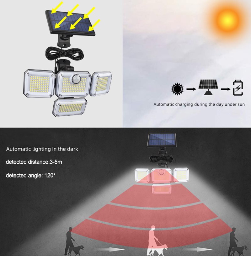 Solar Wall Lights With Remote Control PIR Motion Sensor 333LED Waterproof Spotlight Exterior Garage Lighting