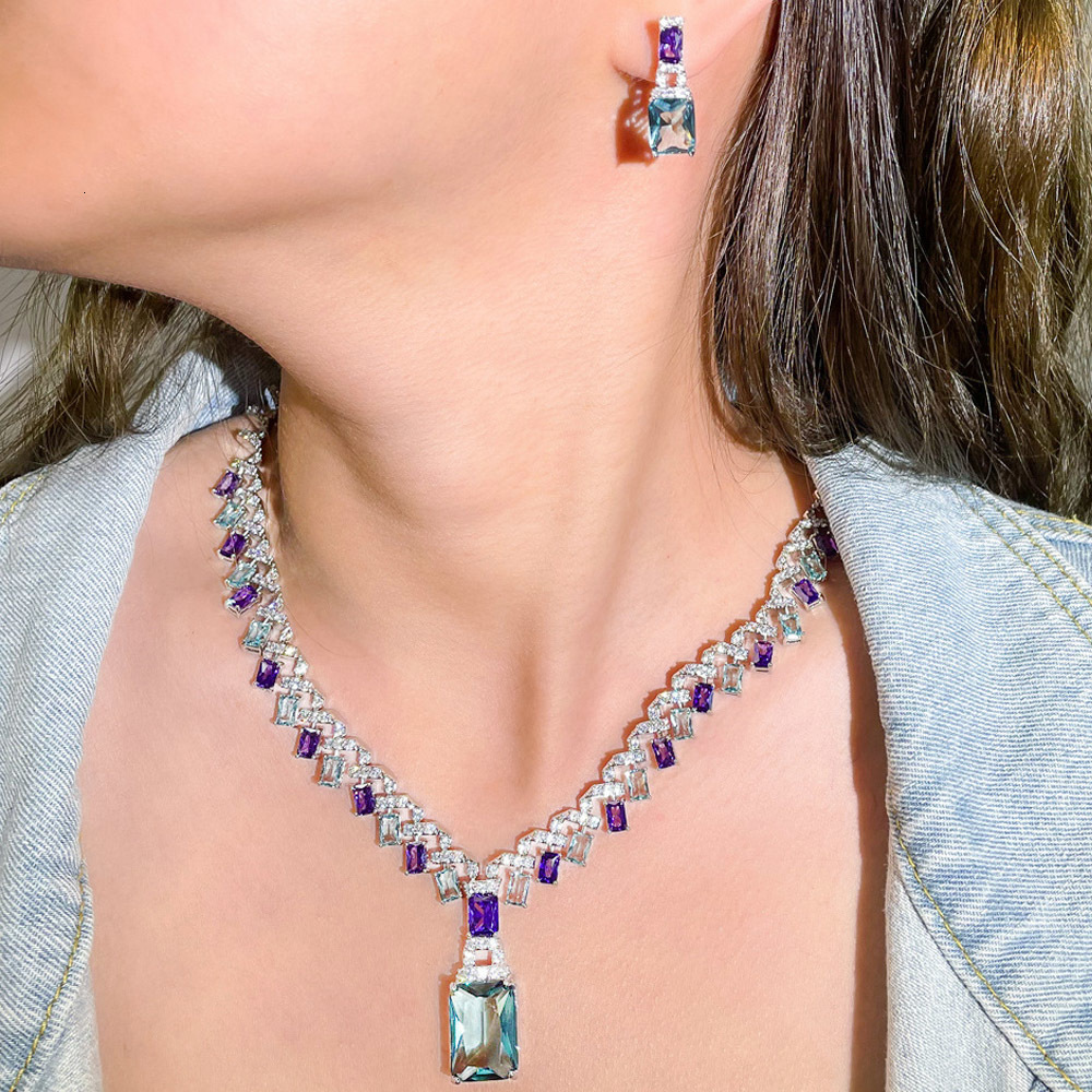 Wedding Jewelry Sets CWWZircons Beautiful Purple Blue Cubic Zircon Crystal Dangle Drop Bridal Necklace Party for Women T605 221207
Wedding Jewelry Sets CWWZircons Beautiful Purple Blue Cubic Zircon Crystal Dangle Drop Bridal Necklace Party for Women T605 221207