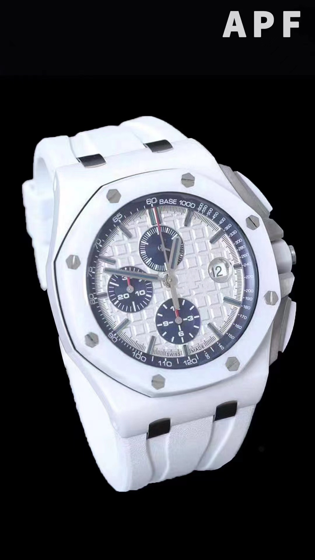 APF ceramic chronograph wrist size 44mm26401 26400 26405 26411 Equipped with 3126 movement double-sided sapphire lens natural rubber belt waterproof function, As shown
APF ceramic chronograph wrist size 44mm26401 26400 26405 26411 Equipped with 3126 movement double-sided sapphire lens natural rubber belt waterproof function, As shown