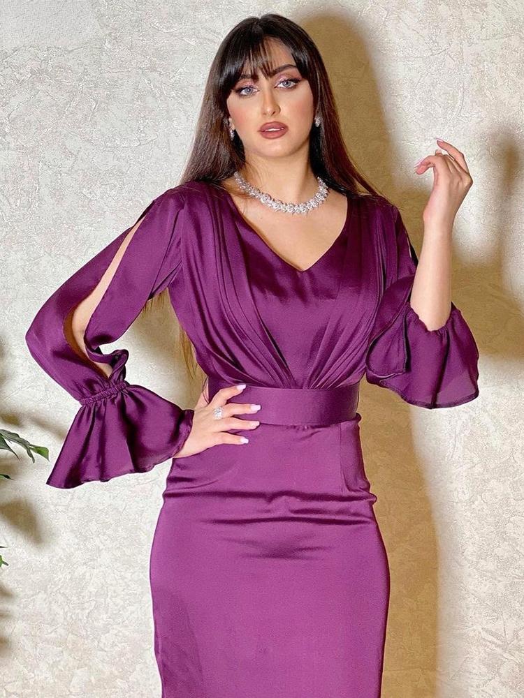 Ethnic Clothing Muslim Evening Dress Women Abaya Elegant Purple Satin Maxi Dresses Dubai V Neck Slit Long Sleeve Slim Belt Party Clothes
Ethnic Clothing Muslim Evening Dress Women Abaya Elegant Purple Satin Maxi Dresses Dubai V Neck Slit Long Sleeve Slim Belt Party Clothes