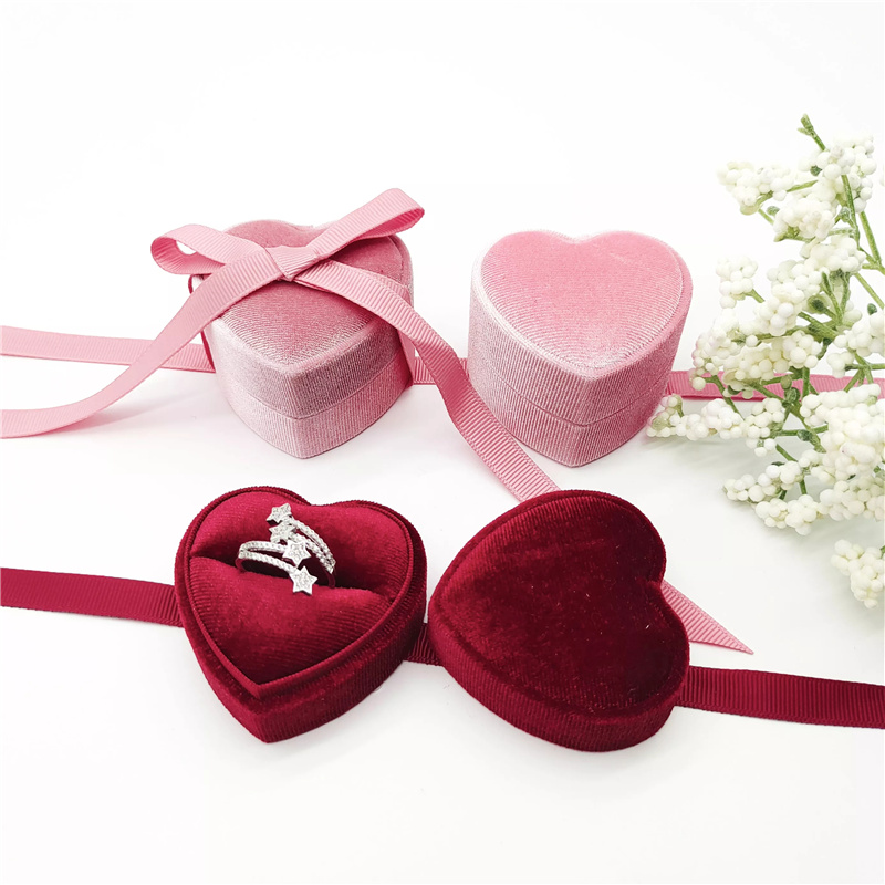 Velvet Ring Box Heart Shape Double Rings Boxes Display Holder Jewelry Case for Proposal Engagement Wedding - view 5