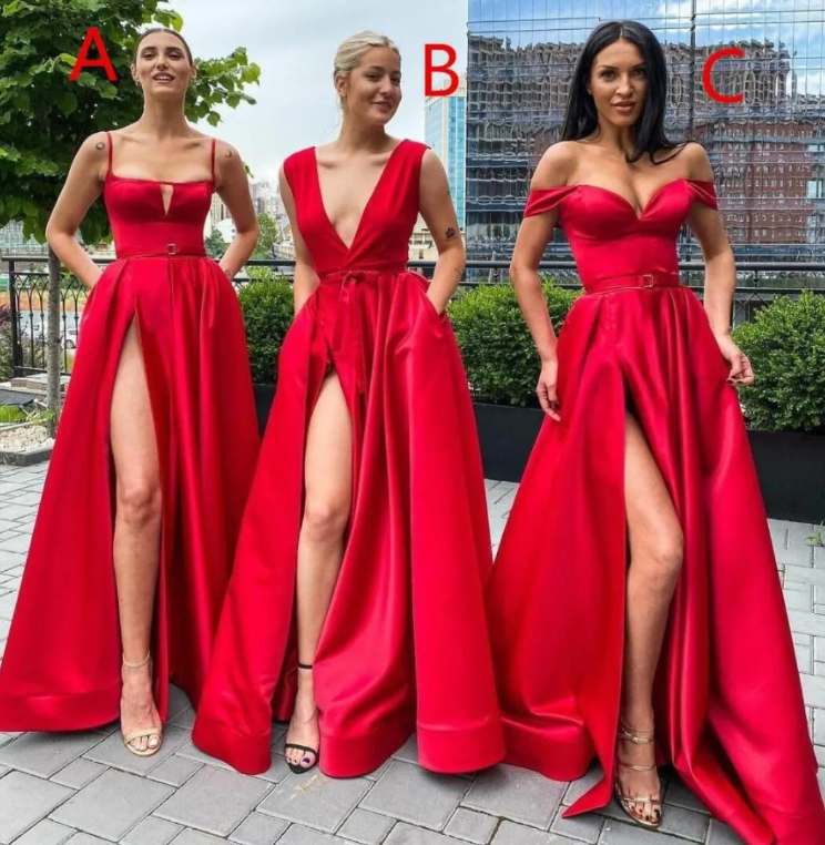 A Line Red Bridesmaid Dresses Mixed Styles New Floor Length Side Slit Wedding Guest Dress Satin Plus Size Maid Of Honor Gowns
A Line Red Bridesmaid Dresses Mixed Styles New Floor Length Side Slit Wedding Guest Dress Satin Plus Size Maid Of Honor Gowns