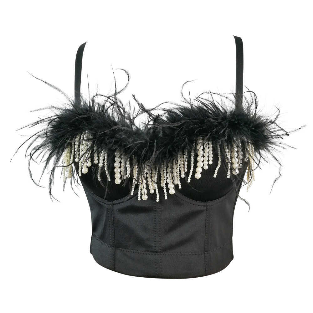 Feather suspender vest wearing short sexy shirt with exposed umbilicus beaded tassels fish bone bodice stage shaping shirt, White
Feather suspender vest wearing short sexy shirt with exposed umbilicus beaded tassels fish bone bodice stage shaping shirt, White
