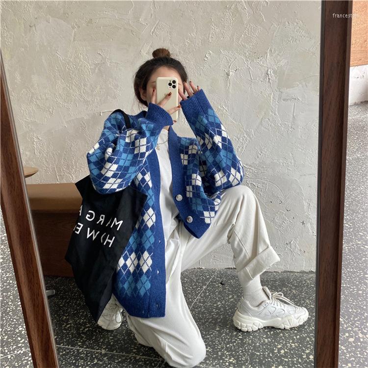 Women's Knits Women’s Cardigan Button Down Knit Sweater Long Sleeve V Neck Argyle Print Loose Coat 2022 Fashion, Sky blue
Women's Knits Women’s Cardigan Button Down Knit Sweater Long Sleeve V Neck Argyle Print Loose Coat 2022 Fashion, Sky blue