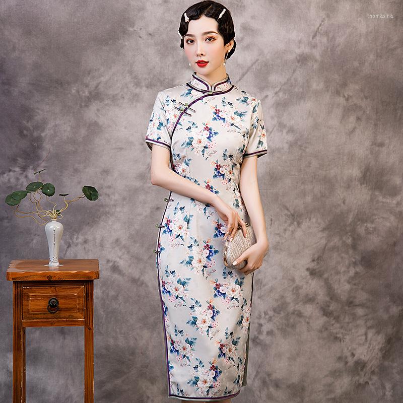 Ethnic Clothing Autumn Sexy Mandarin Collar Chinese Women Printed Satin Qipao Elegant Short Sleeve Hight Split Cheongsam
Ethnic Clothing Autumn Sexy Mandarin Collar Chinese Women Printed Satin Qipao Elegant Short Sleeve Hight Split Cheongsam