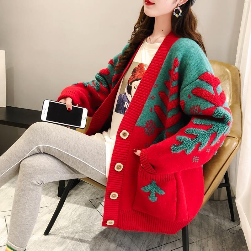 Women Knits Tees DAYIFUN Knit Cardigan Women Korean Fashion Christmas Tree Flocking Patchwork Color Sweater Coat Autumn Winter Thick Mid length 221206, Red
Women Knits Tees DAYIFUN Knit Cardigan Women Korean Fashion Christmas Tree Flocking Patchwork Color Sweater Coat Autumn Winter Thick Mid length 221206, Red