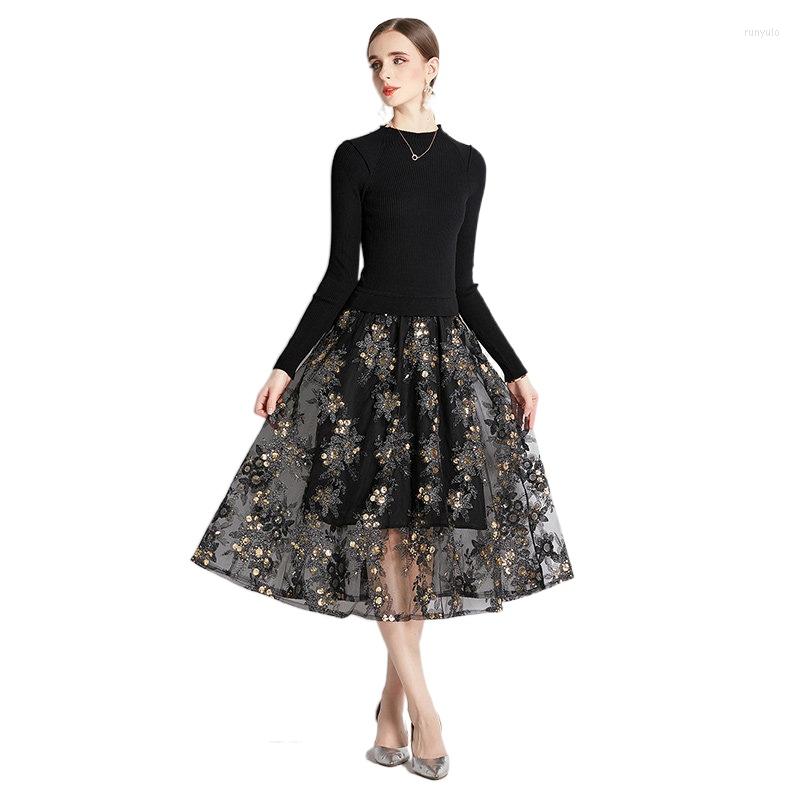 Casual Dresses Simgent 2022 Winter Dress Women Long Sleeve Knitted Patchwork Mesh Embroidery Midi Black Vestidos Jurken SG210106
Casual Dresses Simgent 2022 Winter Dress Women Long Sleeve Knitted Patchwork Mesh Embroidery Midi Black Vestidos Jurken SG210106