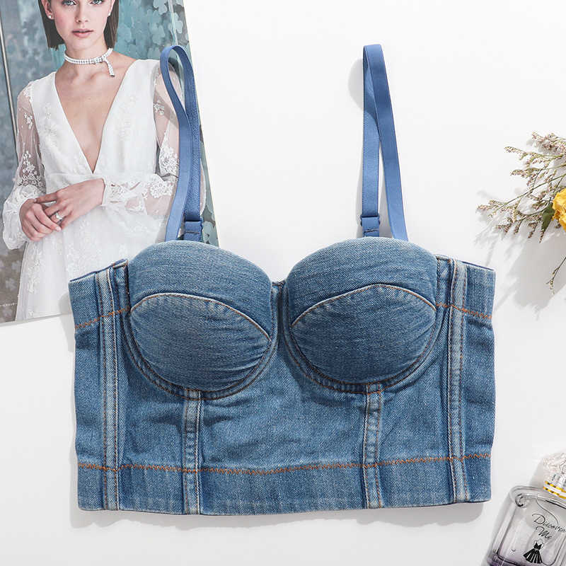 Denim suspender vest female beautiful back exposed navel no underwear wearing fishbone jacket versatile nightclub bouncing bra, Black4
Denim suspender vest female beautiful back exposed navel no underwear wearing fishbone jacket versatile nightclub bouncing bra, Black4