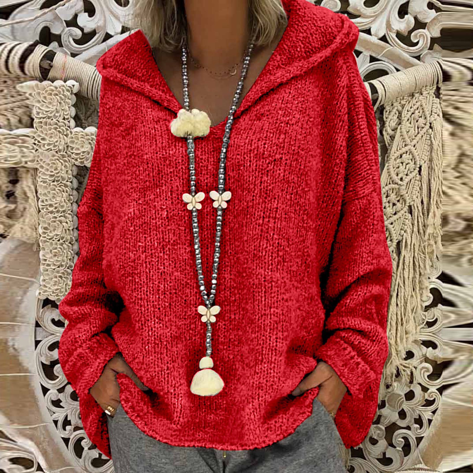Women Sweaters Stylish Loose Solid Color With Hood Long Sleeves Sweater Tops Elastic Sleeve Knitted Pullovers 221206, Gray
Women Sweaters Stylish Loose Solid Color With Hood Long Sleeves Sweater Tops Elastic Sleeve Knitted Pullovers 221206, Gray