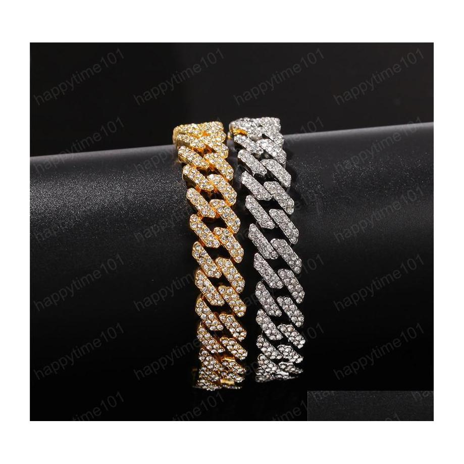 Chain Sale Trendy Men Women Bracelet Gold Sier Color Bling Rhinestone Cuban For Gift Drop Delivery Jewelry Bracelets Dhz1M