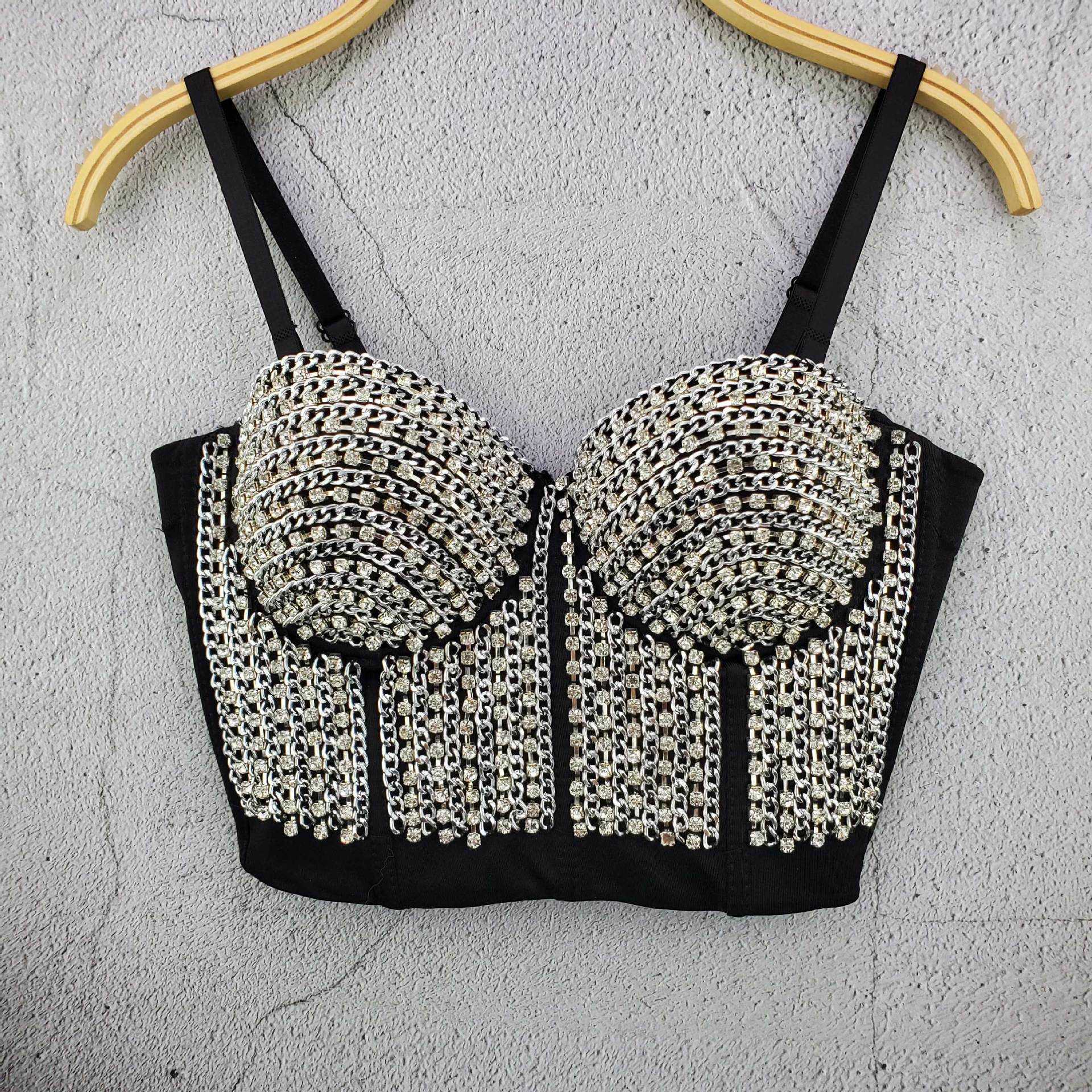Chain drill heavy industry suspender top female anchor metal outer wearing Strapless vest, Silver
Chain drill heavy industry suspender top female anchor metal outer wearing Strapless vest, Silver