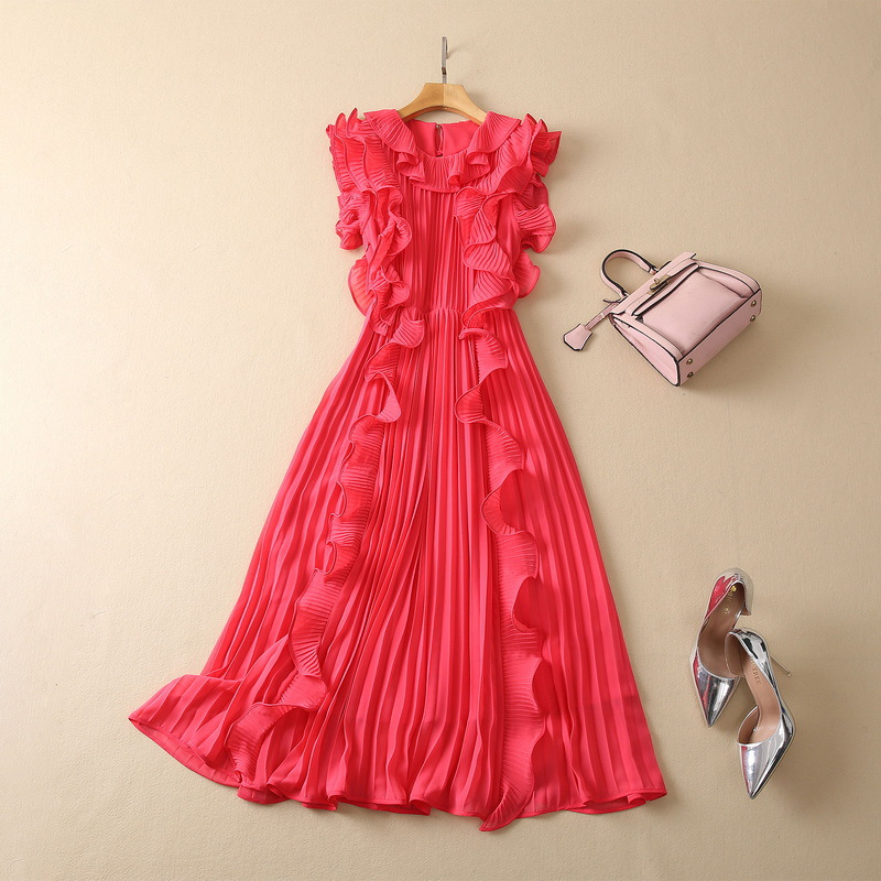 2023 Spring Red Solid Color Pleated Dress Sleeveless Round Neck Ruffled Midi Casual Dresses S2N290010
2023 Spring Red Solid Color Pleated Dress Sleeveless Round Neck Ruffled Midi Casual Dresses S2N290010