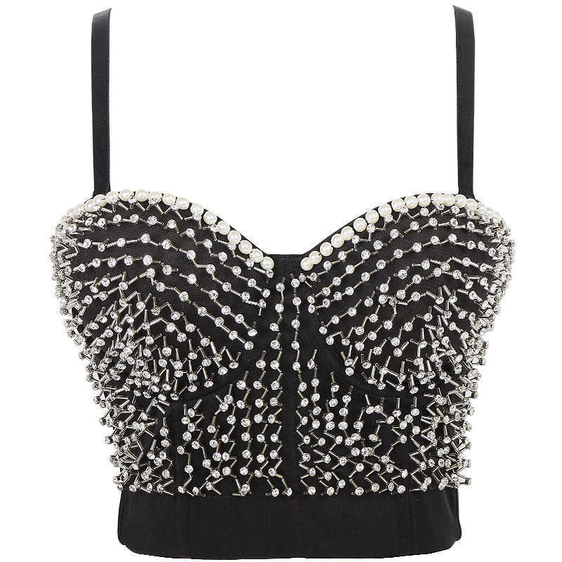 Black nail bead sling dance vest wearing stage performance clothes and body shaping bra, Black background silver white
Black nail bead sling dance vest wearing stage performance clothes and body shaping bra, Black background silver white