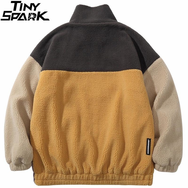 Men's Jackets Hip Hop Streetwear Coat Color Block Patchwork Furry Harajuku Cotton Casual Men Winter Outwear 221206