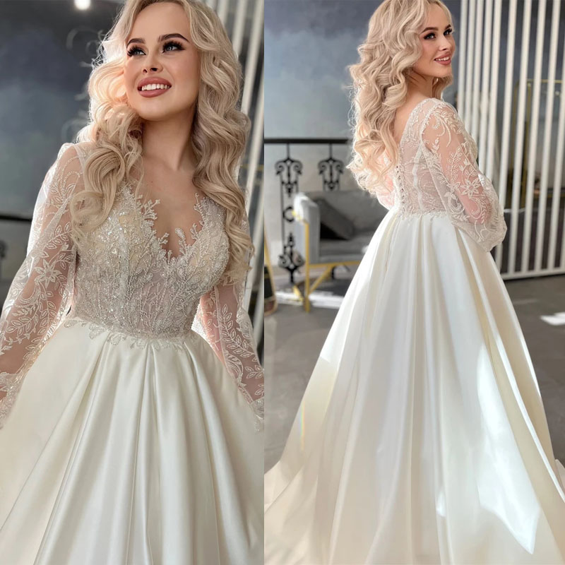 A-line Wedding Dress For Bride 2022 Princess Lace Appliques Long Puffy Sleeve Vestido De Novia, White
A-line Wedding Dress For Bride 2022 Princess Lace Appliques Long Puffy Sleeve Vestido De Novia, White