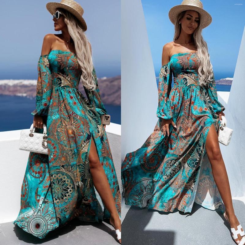 Casual Dresses Beach Women Evening Elegant Floral Print Boho Summer Dress Sexy Long Sleeve Maxi 2022