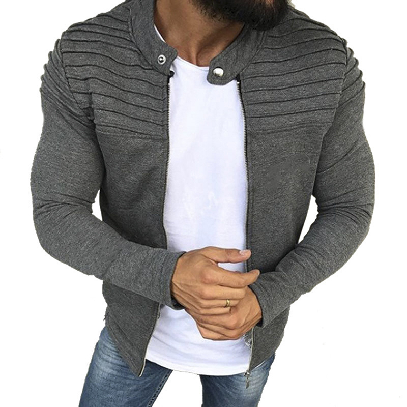 Men's Jackets Sports Casual Men Autumn Pleats Slim Stripe Fit Zipper Long Sleeve Coat Cardigan 221206