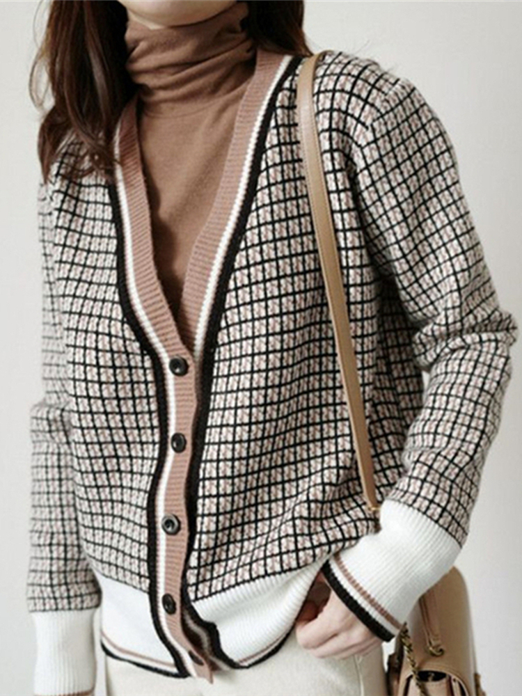 Women' Knits Tees Colorfaith Plaid Fashionable Korean Style Checkered Knitting Vintage Winter Spring Sweaters Cardigans SWC291 221207, Blue
Women' Knits Tees Colorfaith Plaid Fashionable Korean Style Checkered Knitting Vintage Winter Spring Sweaters Cardigans SWC291 221207, Blue