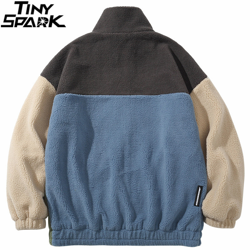 Men's Jackets Hip Hop Streetwear Coat Color Block Patchwork Furry Harajuku Cotton Casual Men Winter Outwear 221206