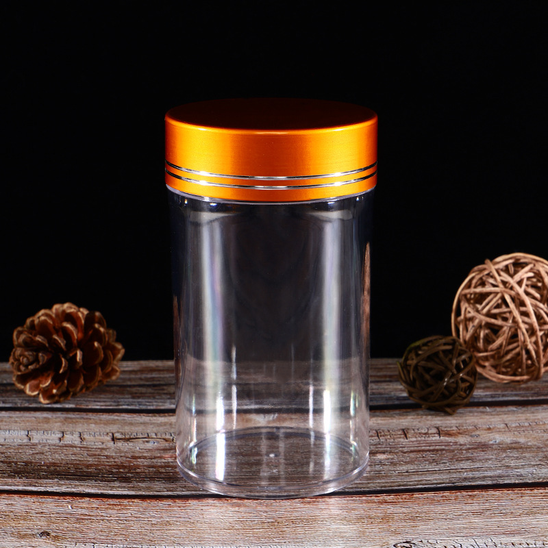 Clear Plastic Packaging Jar Acrylic Candy Food Can with Gold Lid 60ml 100ml Medicine Bottle for Health Products