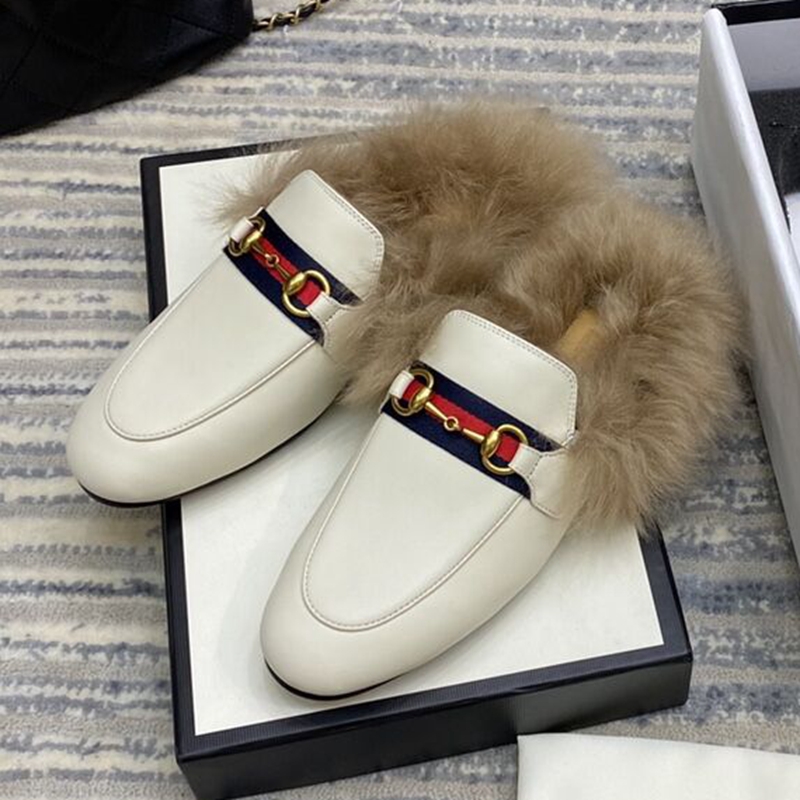 Princetown Mules Designer G Slippers Fur Flats Sandals Women Loafers Genuine Leather Fashion Casual Shoes Metal Chain Shoe Men Lace Velvet Slipper