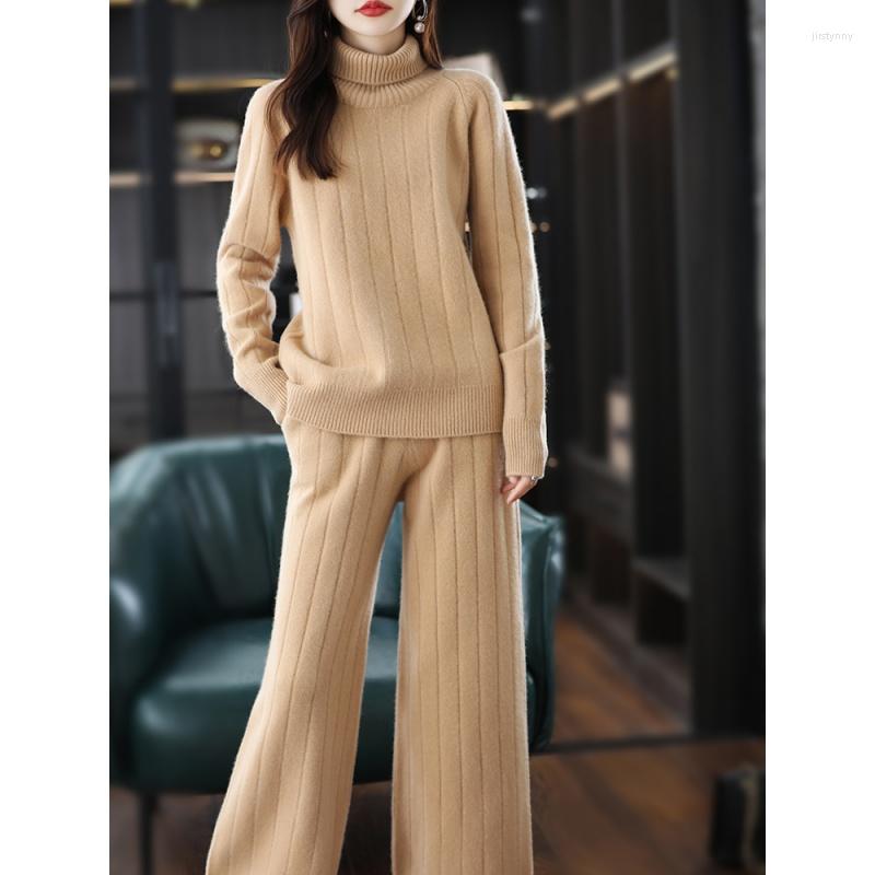Women' Two Piece Pants Pure Wool Two-piece Women' Turtleneck Pullover Top Casual Knitted Wide-leg Trousers Autumn / Winter Fashion, Beige
Women' Two Piece Pants Pure Wool Two-piece Women' Turtleneck Pullover Top Casual Knitted Wide-leg Trousers Autumn / Winter Fashion, Beige