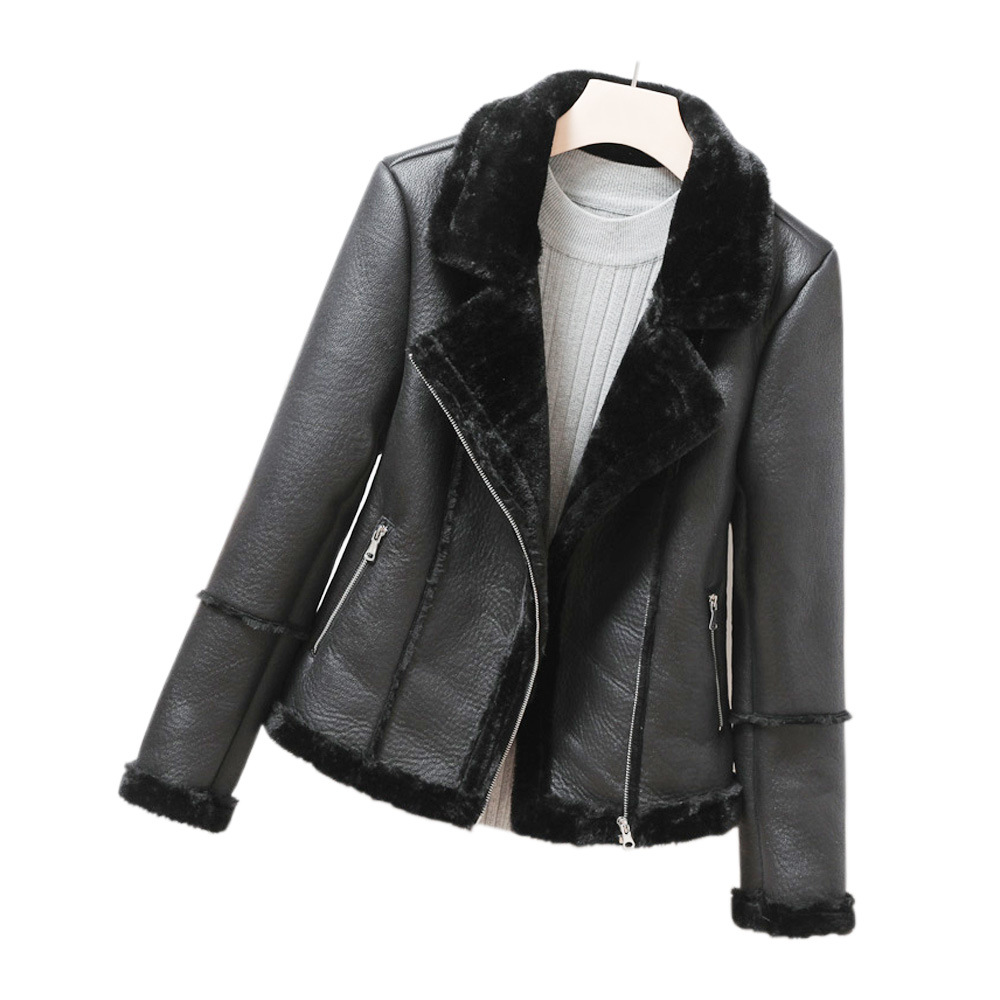 PU Faux Lamb Leather Jacket Women Faux Shearling Sheepskin Coats Thick Warm Winter Black Motorcycle Female Overcoat
PU Faux Lamb Leather Jacket Women Faux Shearling Sheepskin Coats Thick Warm Winter Black Motorcycle Female Overcoat