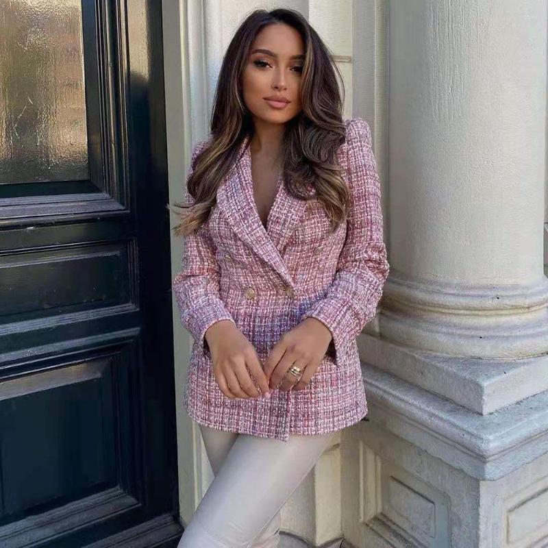 Women's Suits Tweed Jacket Blazer Women Jackets 2022Double Breasted Pink Autumn Checked Female Office Lady Blazers Coat
Women's Suits Tweed Jacket Blazer Women Jackets 2022Double Breasted Pink Autumn Checked Female Office Lady Blazers Coat