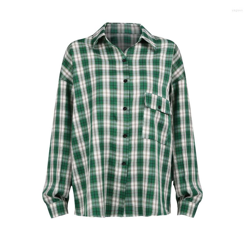 Women' Blouses Fall Turn-down Collar Single-breasted Retro Plaid Loose Long-sleeved Casual Fashion Shirt, Green
Women' Blouses Fall Turn-down Collar Single-breasted Retro Plaid Loose Long-sleeved Casual Fashion Shirt, Green