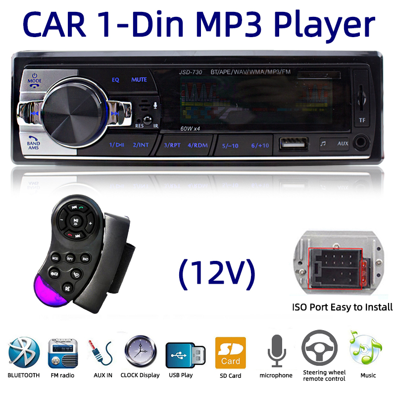 Car Radio 1din FM MP3 Player Bluetooth Cheap Hands-free Calls USB AUX SD Card Stereo Receiver with Steering Wheel Remote Control