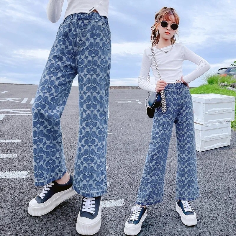 Trousers Teenage Jeans for Girls Spring Summer Casual All match Loose Kids Leg Wide Pants School Children 10 12 13 14 Years 221207