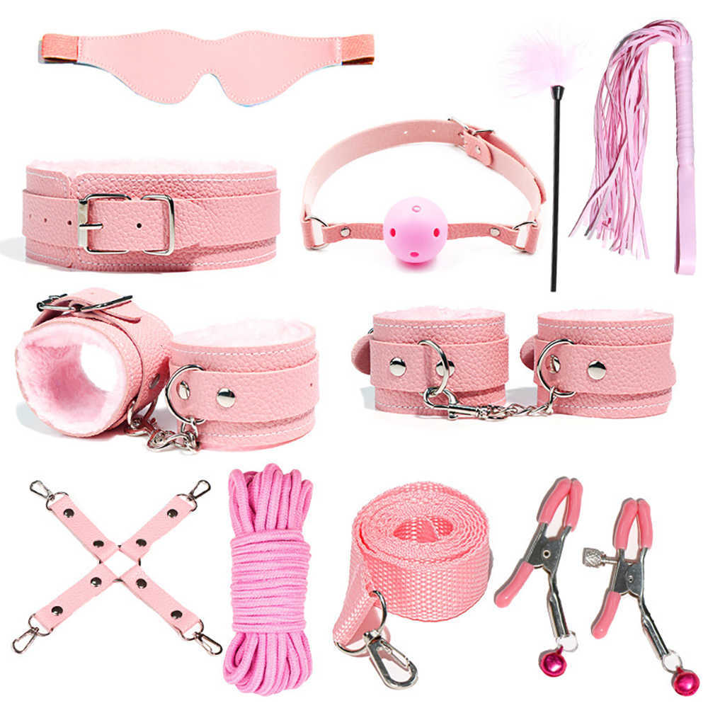 Sex toy Dildo Toys Kits for couples PU Bondage Set Handcuffs Games Whip Gag Shackles Collar Fluff Stick Nipple Clamp For Couples