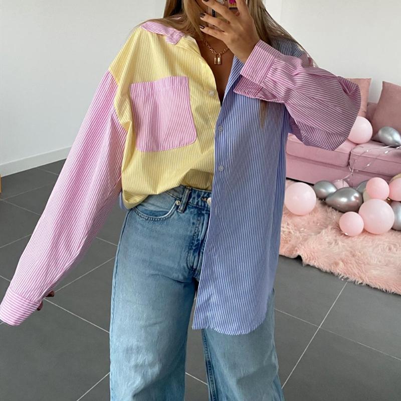 Women' Blouses & Shirts 2022 Fashion Striped Patchwork Lady Shirt Women Long Sleeve Turn-Down Collar Loose Blouse Holiday Spring Autumn Cas, Picture shown
Women' Blouses & Shirts 2022 Fashion Striped Patchwork Lady Shirt Women Long Sleeve Turn-Down Collar Loose Blouse Holiday Spring Autumn Cas, Picture shown