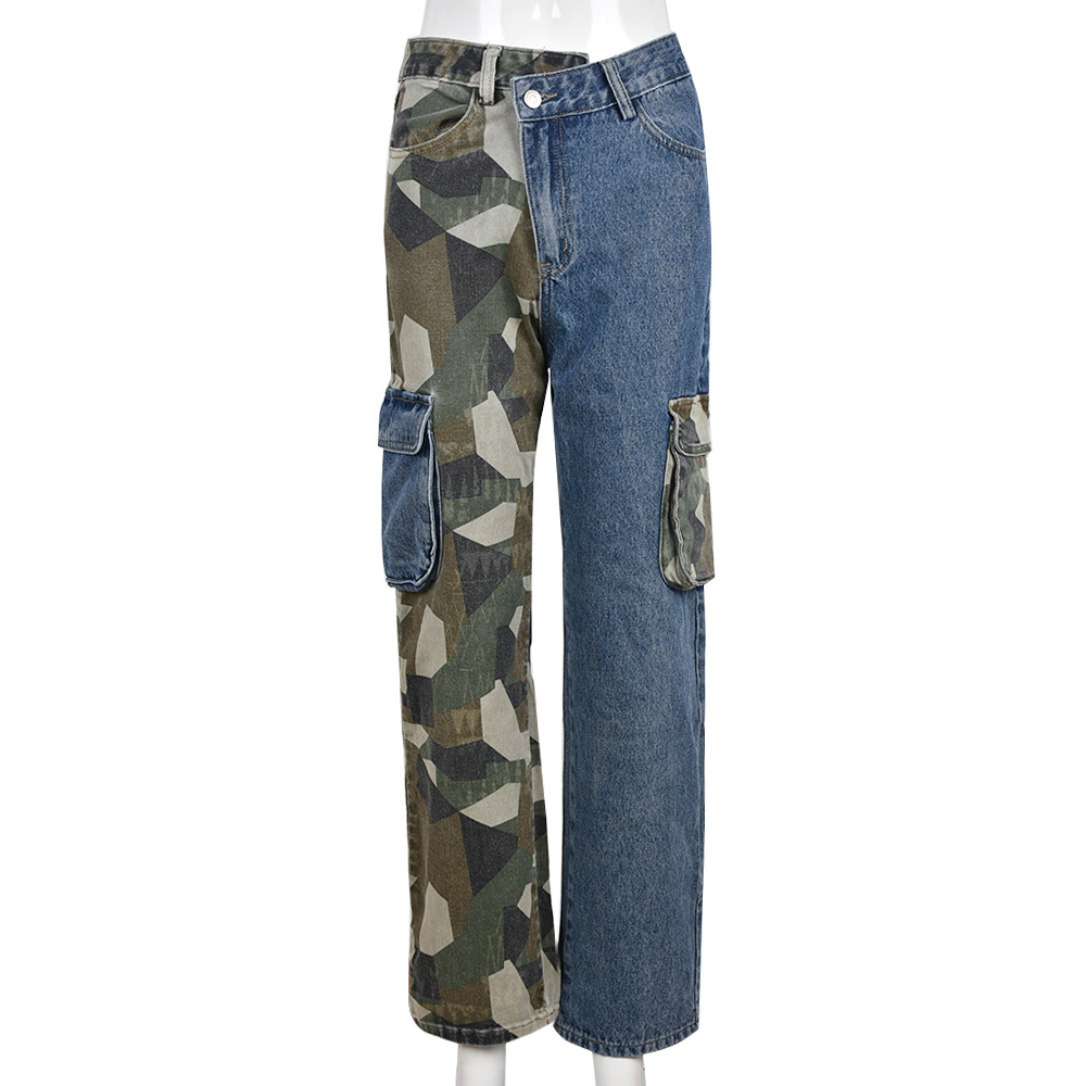 Fashion Women Jeans Color Contrast Camouflage Slim Fit High Waist Wide Leg Trousers Casual Long Denim Pants, Blue
Fashion Women Jeans Color Contrast Camouflage Slim Fit High Waist Wide Leg Trousers Casual Long Denim Pants, Blue