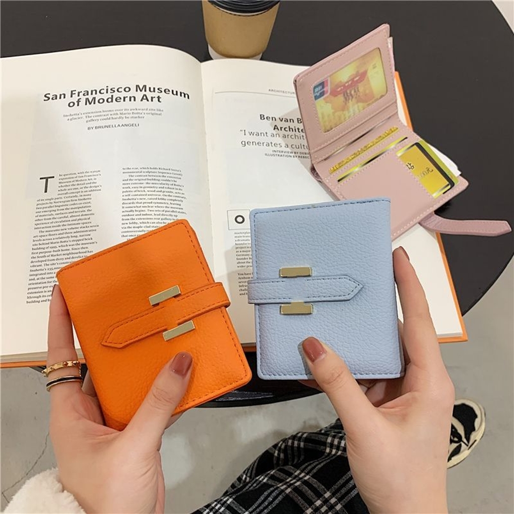 Designer simple purse female short small change Korean folding H thin pocket money clip multi card position, Pink
Designer simple purse female short small change Korean folding H thin pocket money clip multi card position, Pink