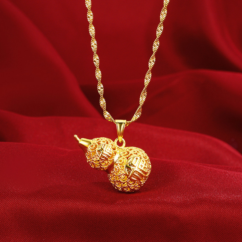 TopBling Hollow Gourd Pendant Necklace Gold Plated China Fu Girls Women Jewelry Gift