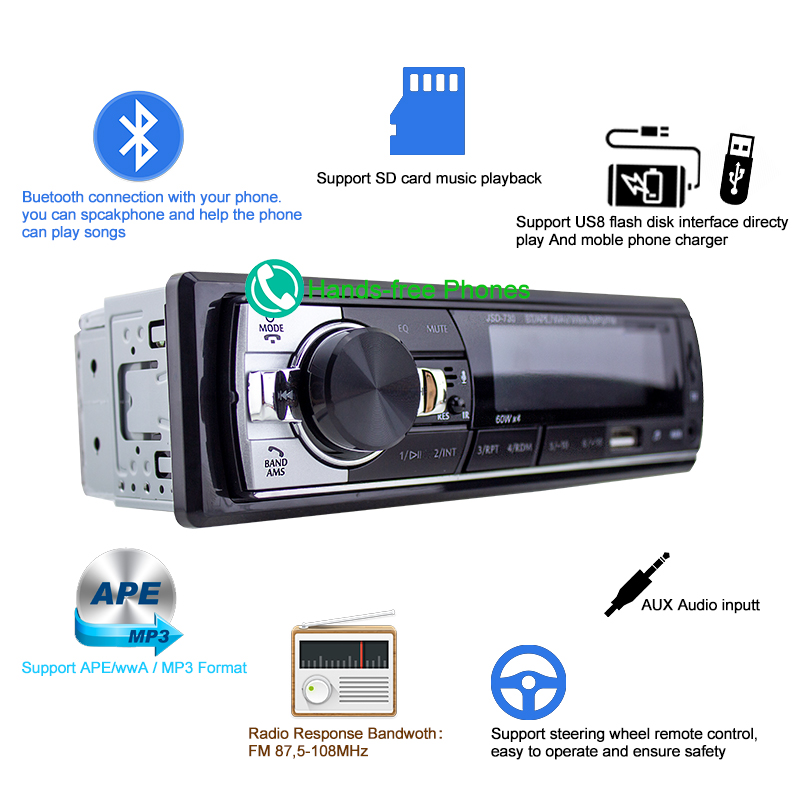 Car Radio 1din FM MP3 Player Bluetooth Cheap Hands-free Calls USB AUX SD Card Stereo Receiver with Steering Wheel Remote Control