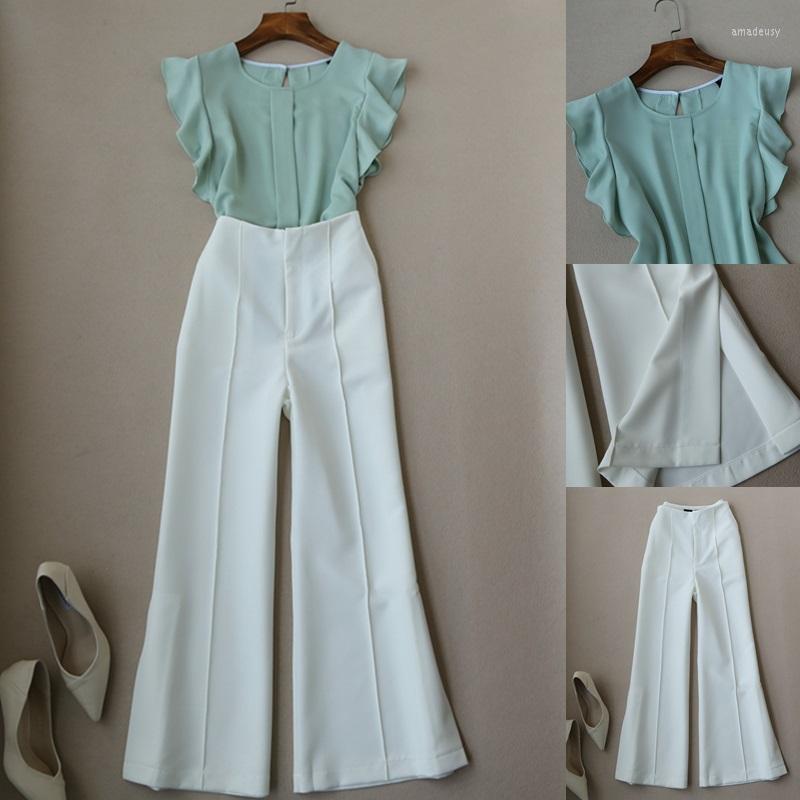 Women' Tracksuits Summer Women Chic Ruffled Short Sleeve Chiffon Top And Wide Leg Flare Pants Casual Clothing Set
Women' Tracksuits Summer Women Chic Ruffled Short Sleeve Chiffon Top And Wide Leg Flare Pants Casual Clothing Set