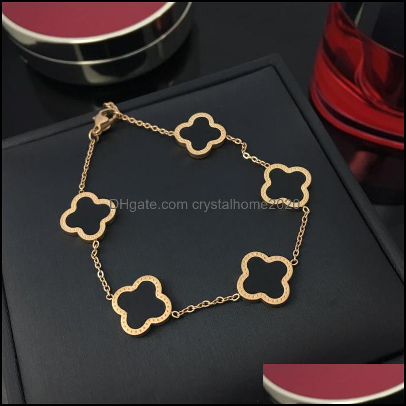 Charm Bracelets 18K Rose Gold Four Leaf Clover Flower Charm Bracelet High Quality Stainless Steel Jewelry For Women Gift Drop Delive Ot851
Charm Bracelets 18K Rose Gold Four Leaf Clover Flower Charm Bracelet High Quality Stainless Steel Jewelry For Women Gift Drop Delive Ot851