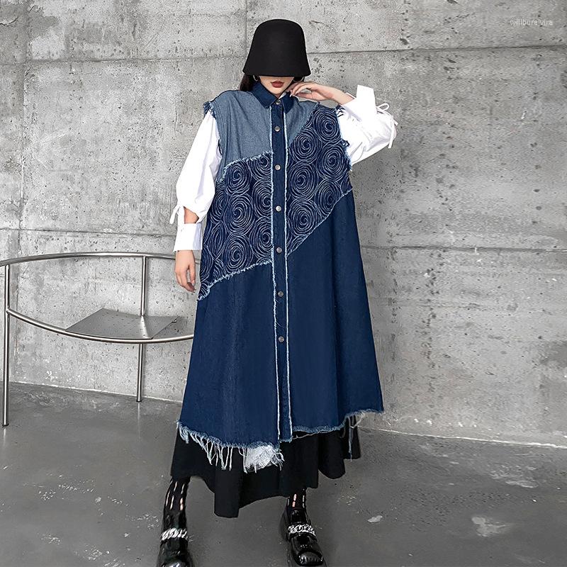 Women's Vests Street Wear Denim Patchowork Waistcoat Female Autumn Long Vest Casual Loose Sleeveless Outfit, Black
Women's Vests Street Wear Denim Patchowork Waistcoat Female Autumn Long Vest Casual Loose Sleeveless Outfit, Black