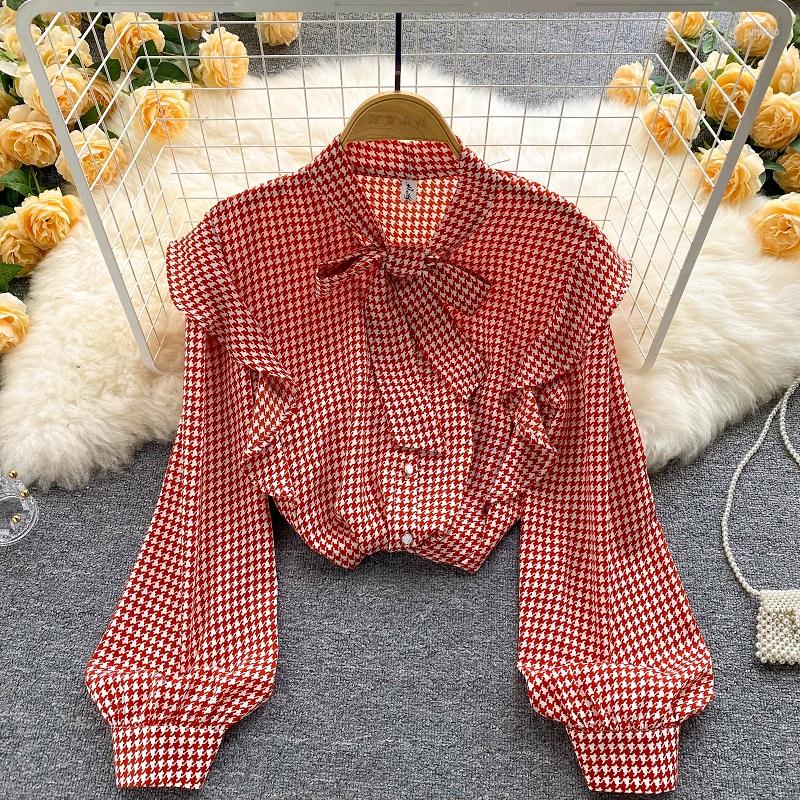 Women's Blouses Houndstooth Sweet Temperament Blouse Female Spring Autumn Blusa Loose Wild Long-sleeved Shirt KK1756, Brown
Women's Blouses Houndstooth Sweet Temperament Blouse Female Spring Autumn Blusa Loose Wild Long-sleeved Shirt KK1756, Brown