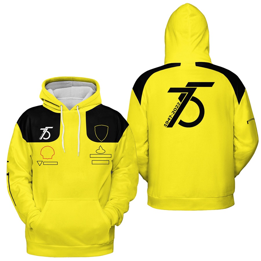 F1 Team 75th Anniversary Formula 1 Racing Yellow Zip Up Hoodie Spring Autumn Men's Fashion Hooded Sweatshirt Pullover free shipping
