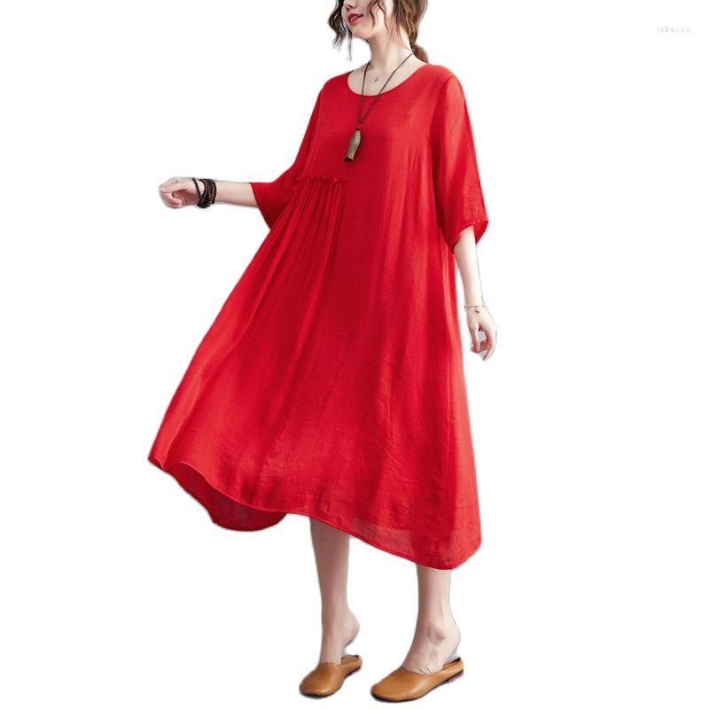 Casual Dresses Loose Dress Chinese Fashion Red Soft Thin Fabric Summer Woven Large Hem Short Sleeves Round Neck Causal, Black 
Casual Dresses Loose Dress Chinese Fashion Red Soft Thin Fabric Summer Woven Large Hem Short Sleeves Round Neck Causal, Black