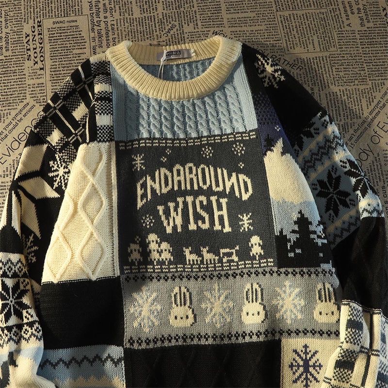 2022 Christmas style Designer vintage sweater men or women couple loose pullover sweater personality lazy patchwork sweater new year, Blue
2022 Christmas style Designer vintage sweater men or women couple loose pullover sweater personality lazy patchwork sweater new year, Blue