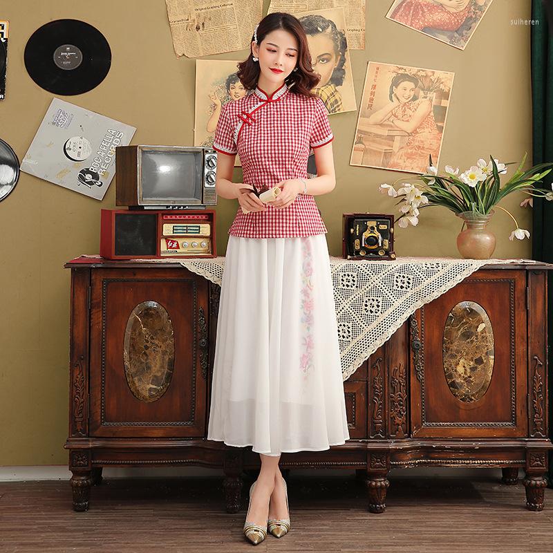Ethnic Clothing SHENG COCO Lattice Stripe 2 Piece Chinese Suit Woman Cotton Style Clothes Cheongsam Blouse Black Red Dress Set
Ethnic Clothing SHENG COCO Lattice Stripe 2 Piece Chinese Suit Woman Cotton Style Clothes Cheongsam Blouse Black Red Dress Set