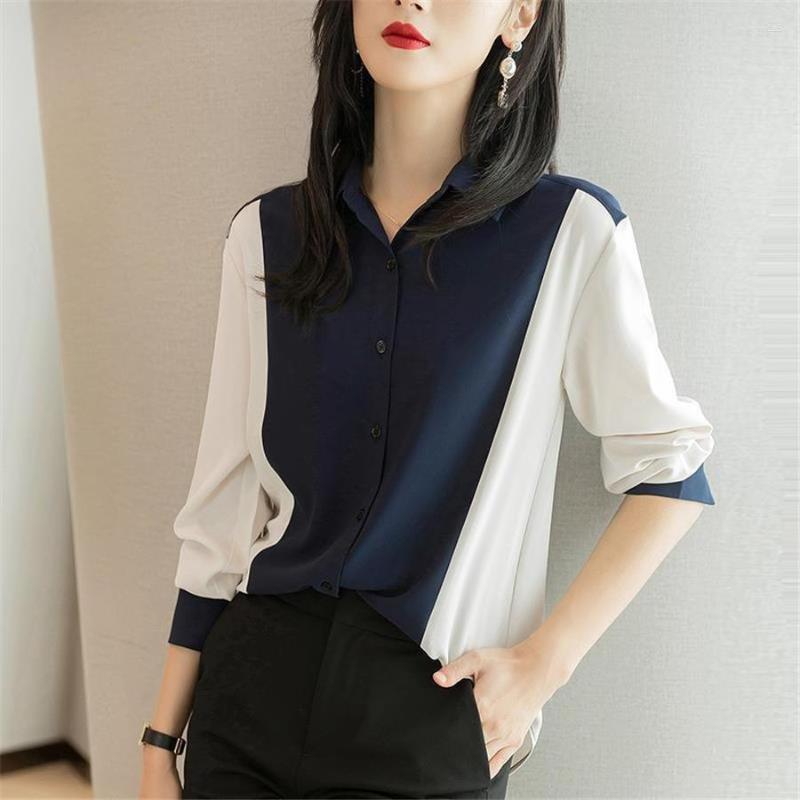 Women's Blouses Fashion Europe Station Color Contrast Splice Women Chiffon Shirts Spring Autumn Long Sleeve Polo-Neck Tops Blusas MM1290, Navy-blue
Women's Blouses Fashion Europe Station Color Contrast Splice Women Chiffon Shirts Spring Autumn Long Sleeve Polo-Neck Tops Blusas MM1290, Navy-blue