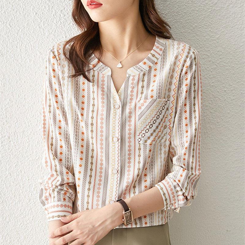 Women' Blouses Fashion Chffon Autumn French V-Neck Women Korean Print Stripe Long Sleeve Blusas Ladies Loose Tops MM1174
Women' Blouses Fashion Chffon Autumn French V-Neck Women Korean Print Stripe Long Sleeve Blusas Ladies Loose Tops MM1174