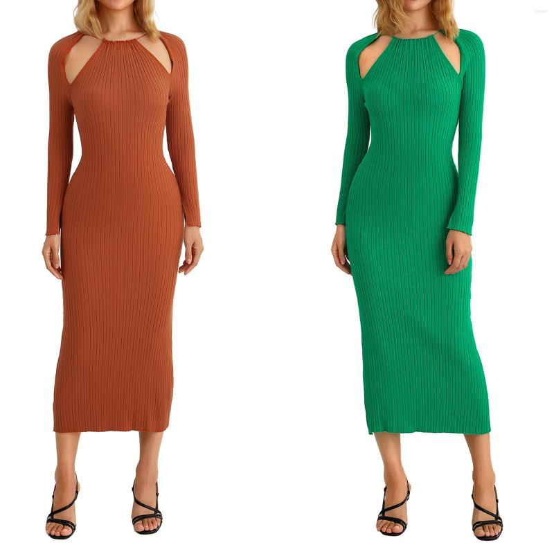 Casual Dresses Women Fall Knitted Dress Solid Color Cutout Round Neck Long Sleeve Fitted Knit For Ladies Brick Red, Green
Casual Dresses Women Fall Knitted Dress Solid Color Cutout Round Neck Long Sleeve Fitted Knit For Ladies Brick Red, Green